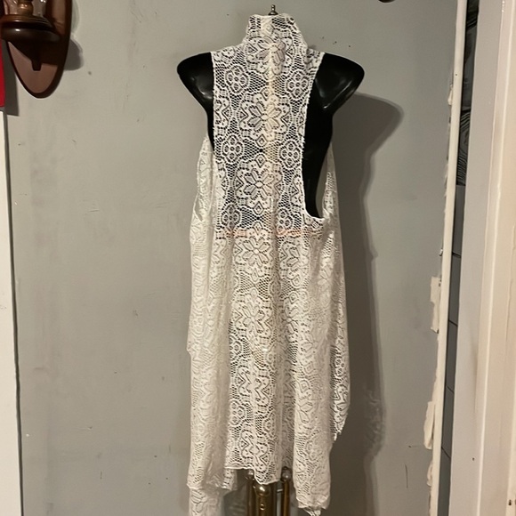 OS Vintage 1988 Time USA cream ivory lace sleeveless open long cardigan - Picture 8 of 12